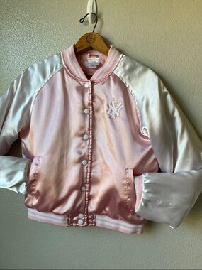 Genuine MLB satin New York Yankees bomber retro baseball jacket sz L girls
